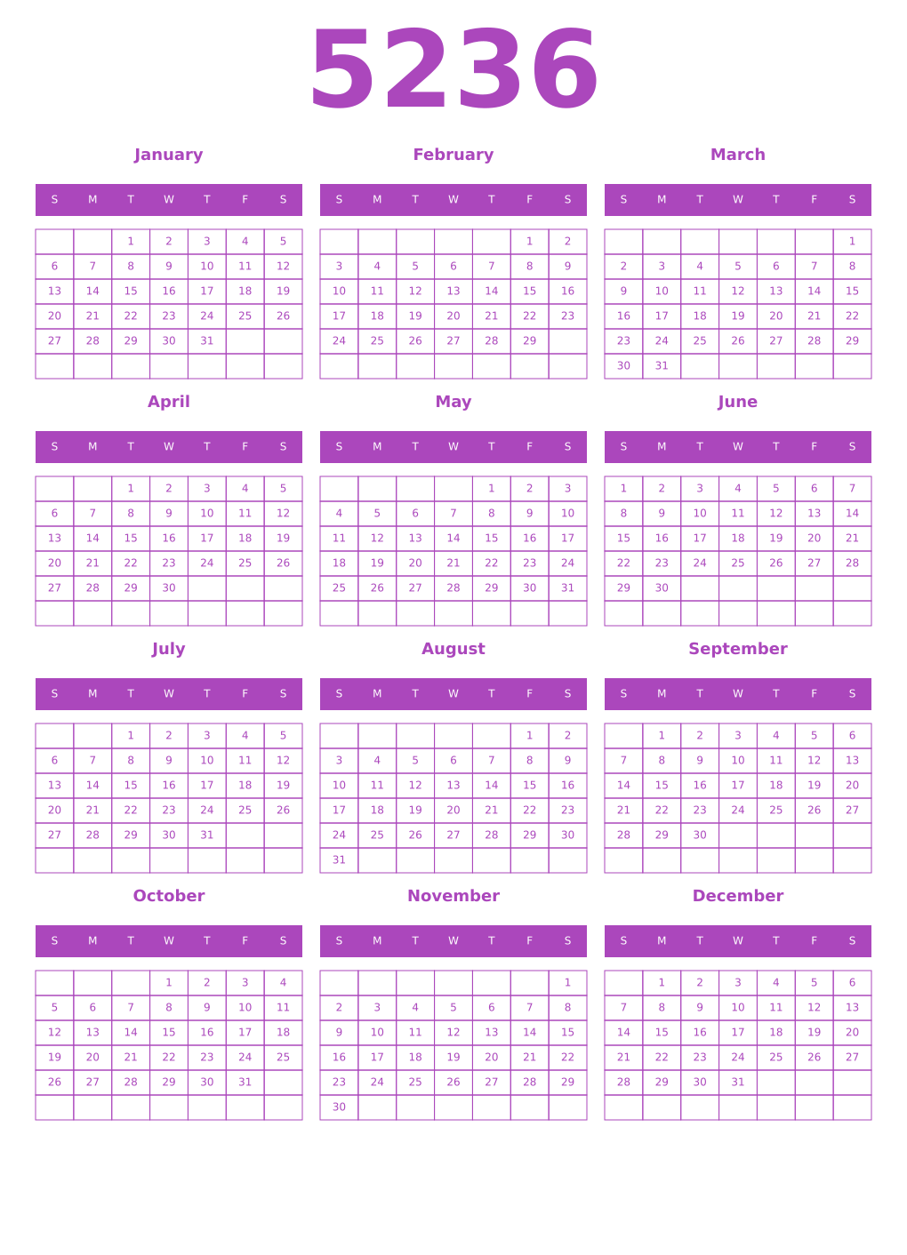 Printable 5236 Calendars
