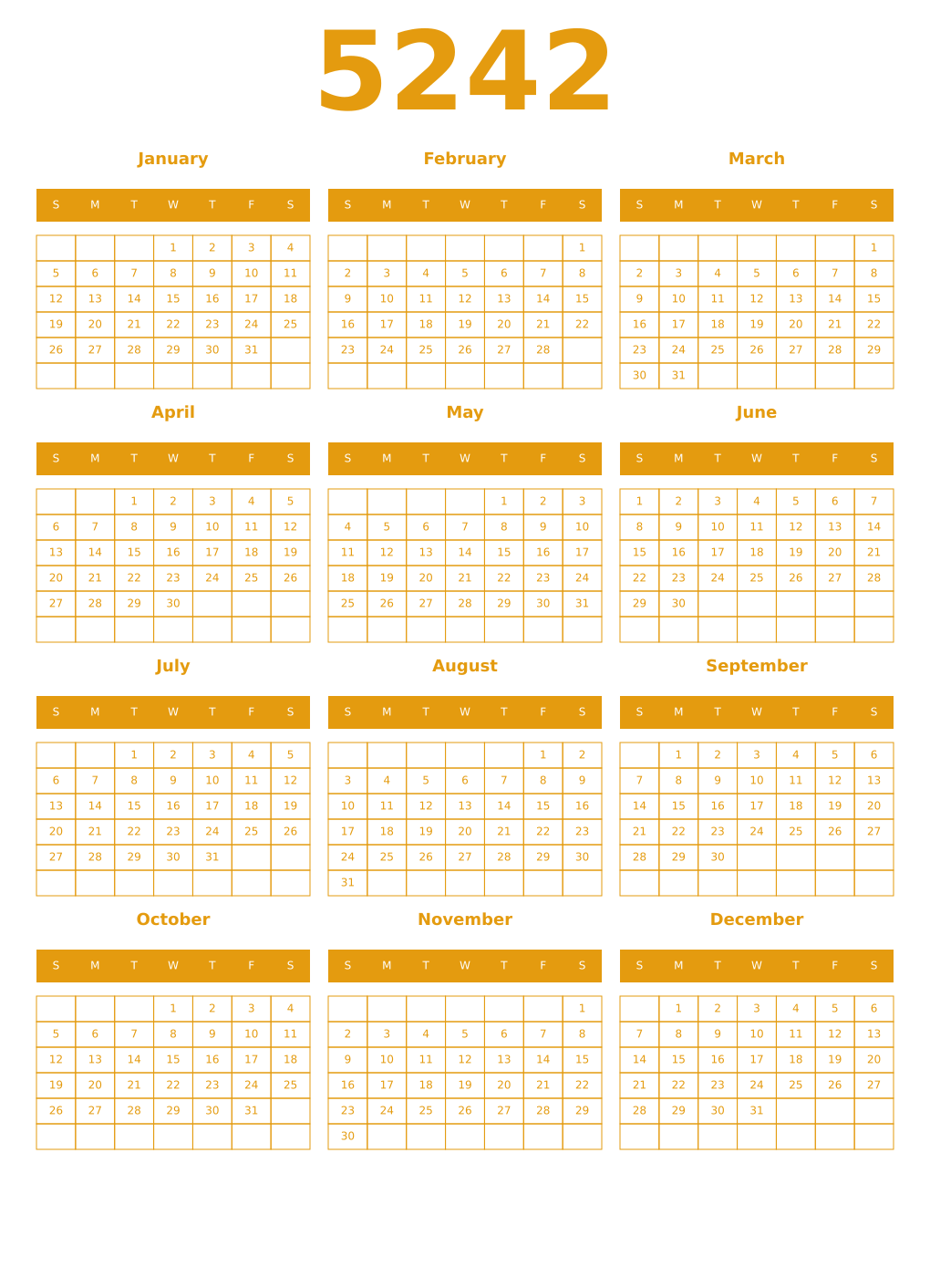 Printable 5242 Year Calendars gamboge