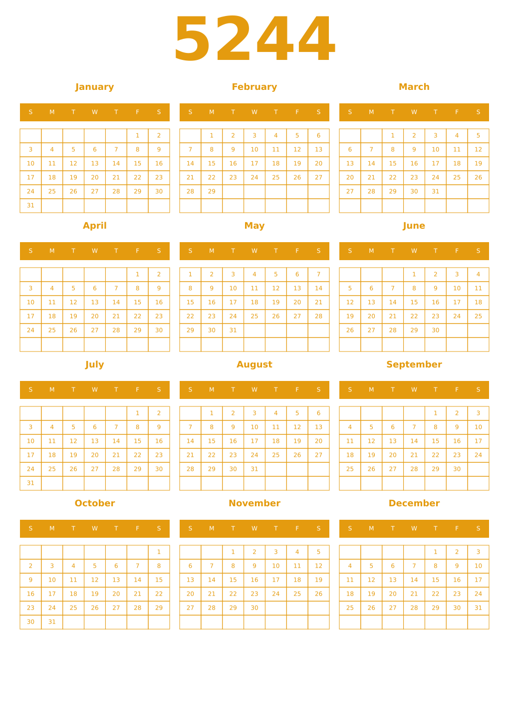 Printable 5244 Year Calendars gamboge
