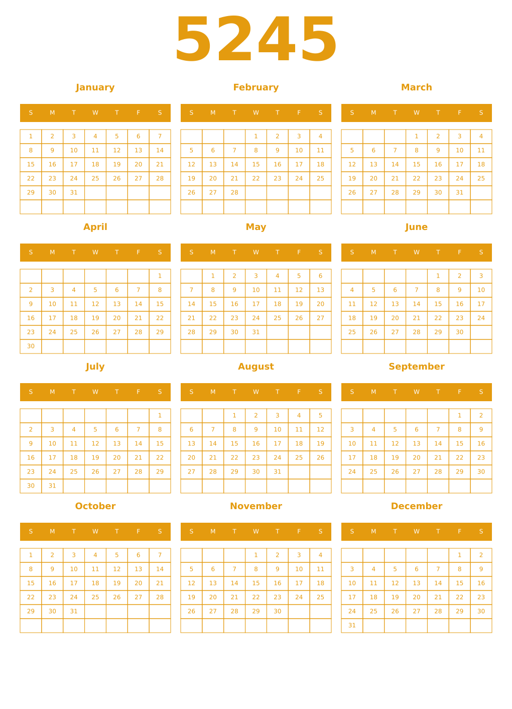 Printable 5245 Year Calendars gamboge