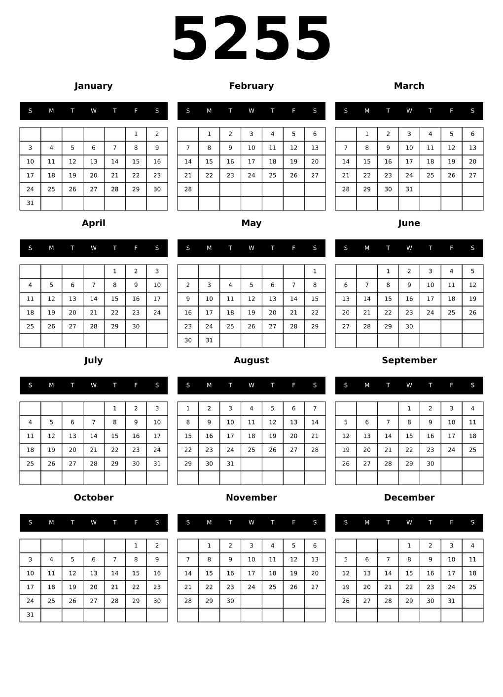 Printable 5255 Calendars