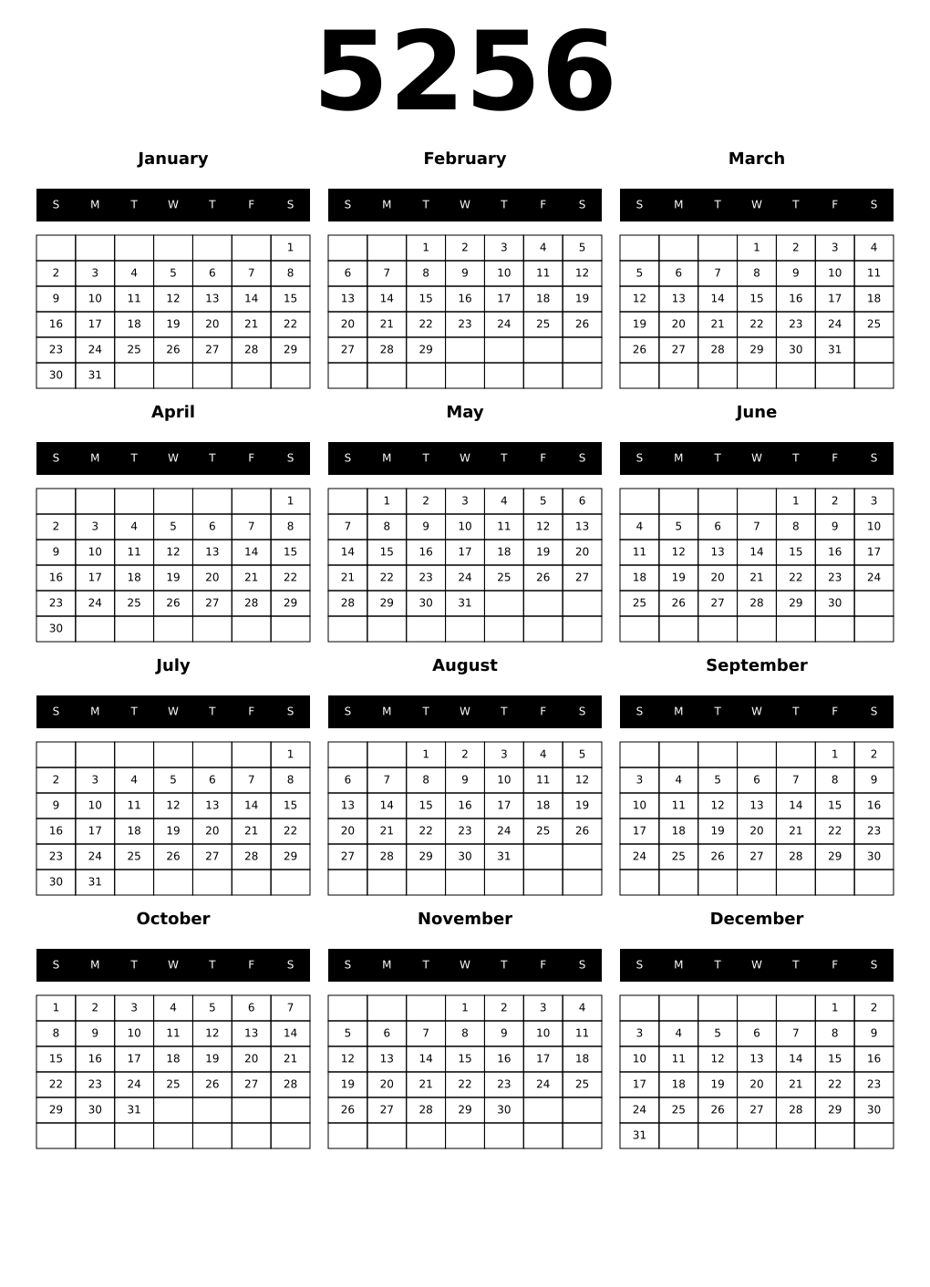 Printable 5256 Calendars