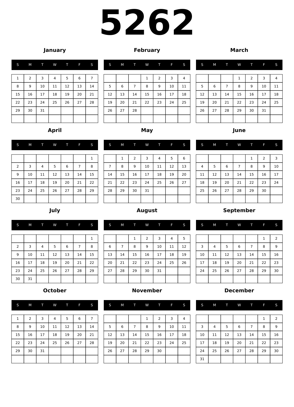 Printable 5262 Calendars
