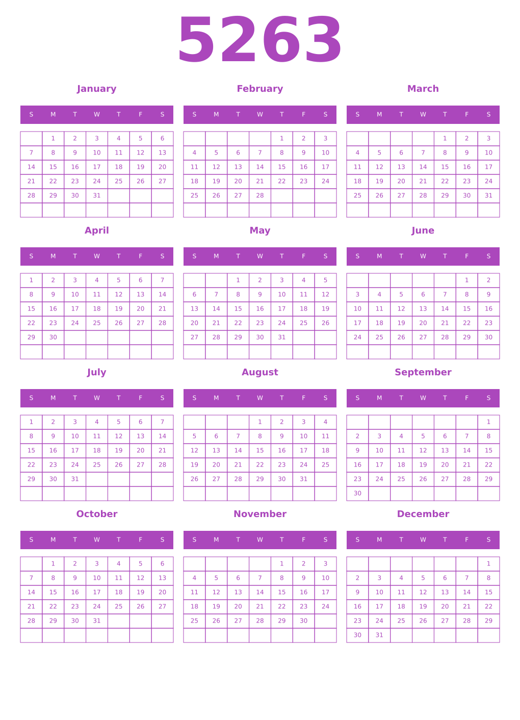 Printable 5263 Calendars
