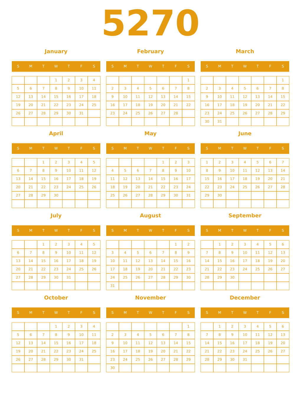 Printable 5270 Year Calendars gamboge