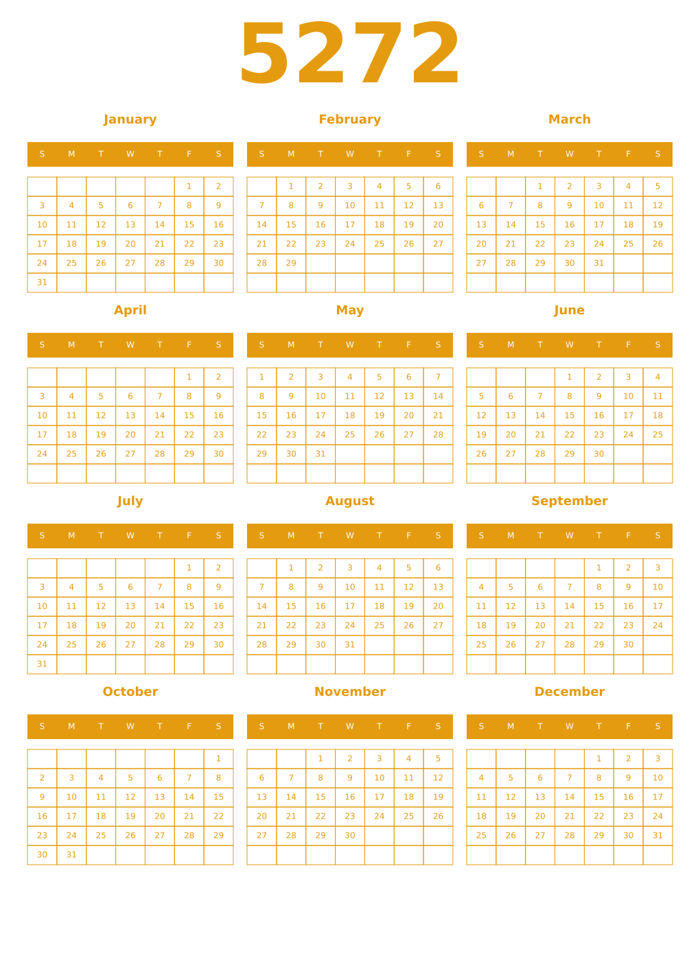 Printable 5272 Year Calendars gamboge