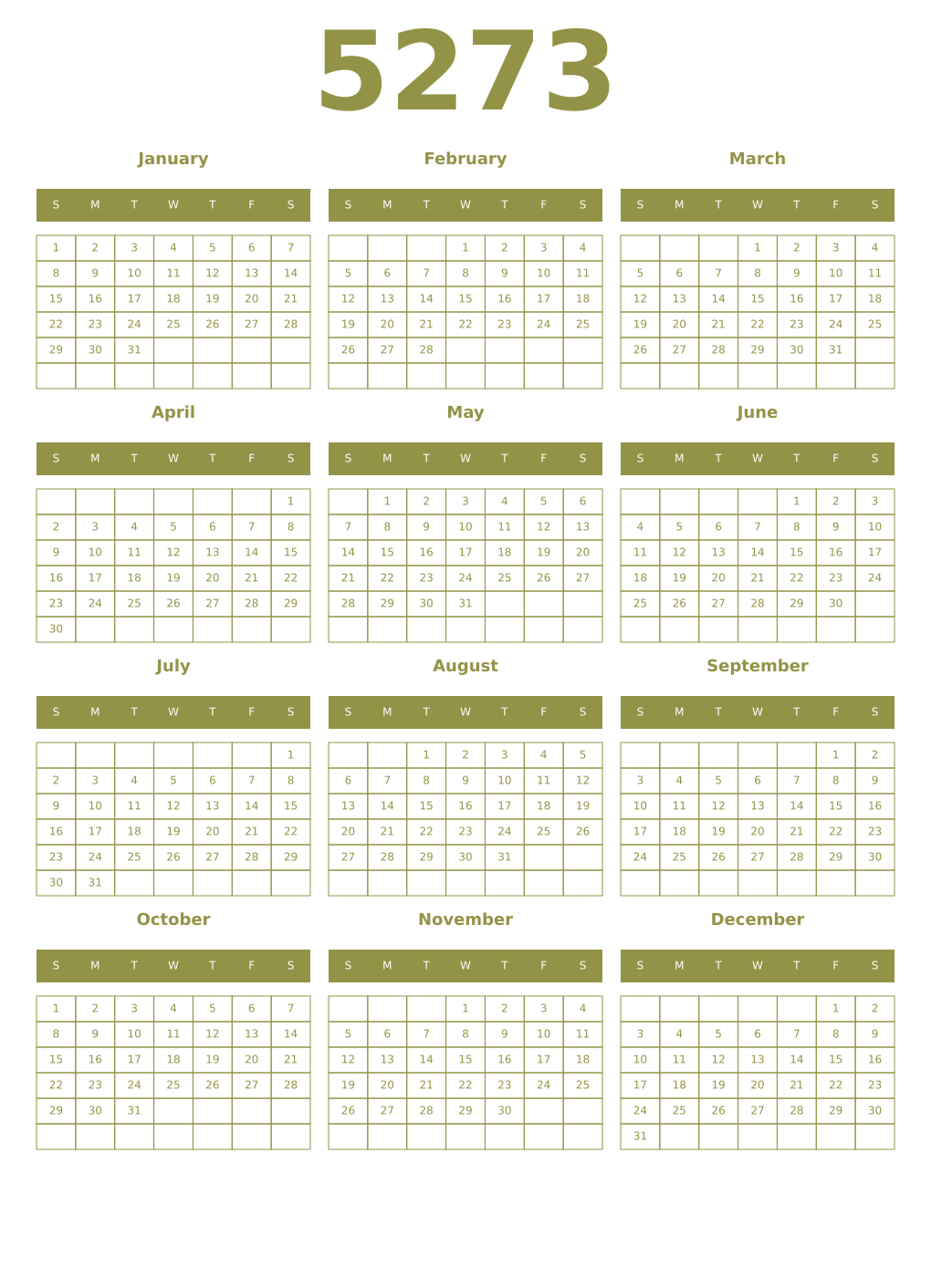 Printable 5273 Year Calendars eburnean