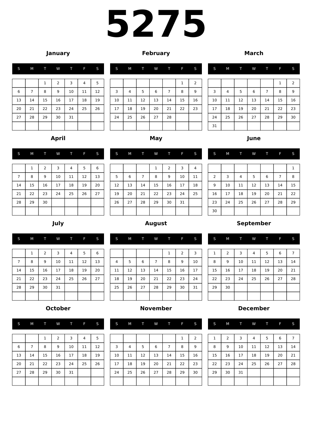 Printable 5275 Calendars