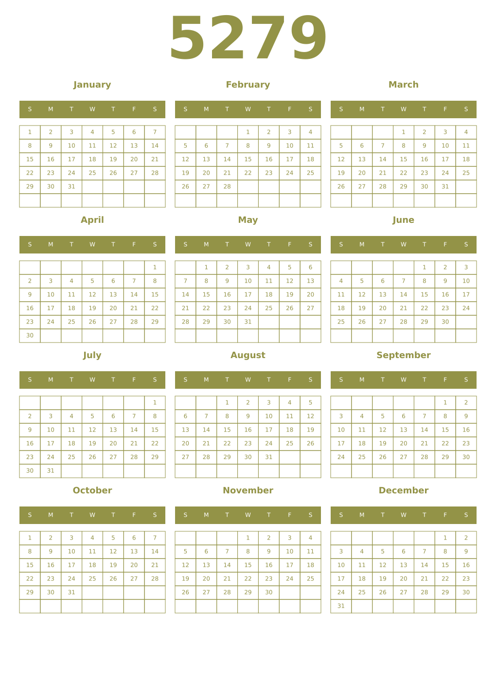 Printable 5279 Year Calendars eburnean