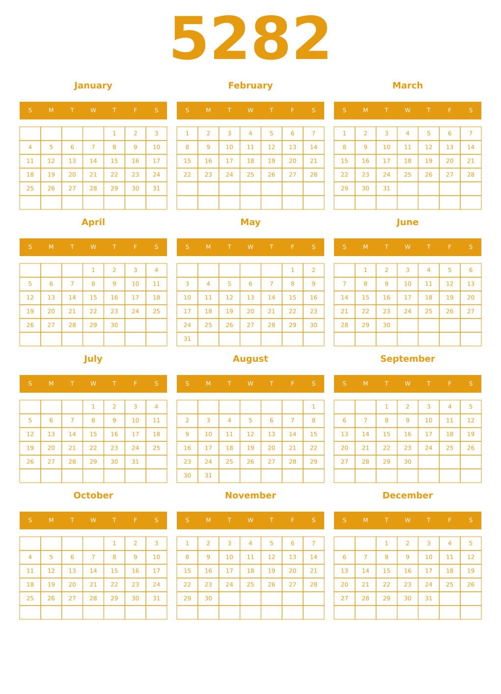Printable 5282 Year Calendars gamboge