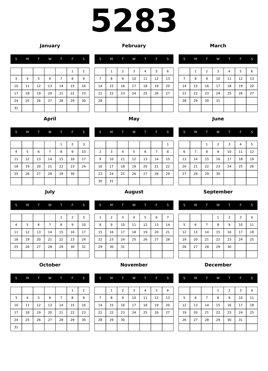 Printable 5283 Calendars