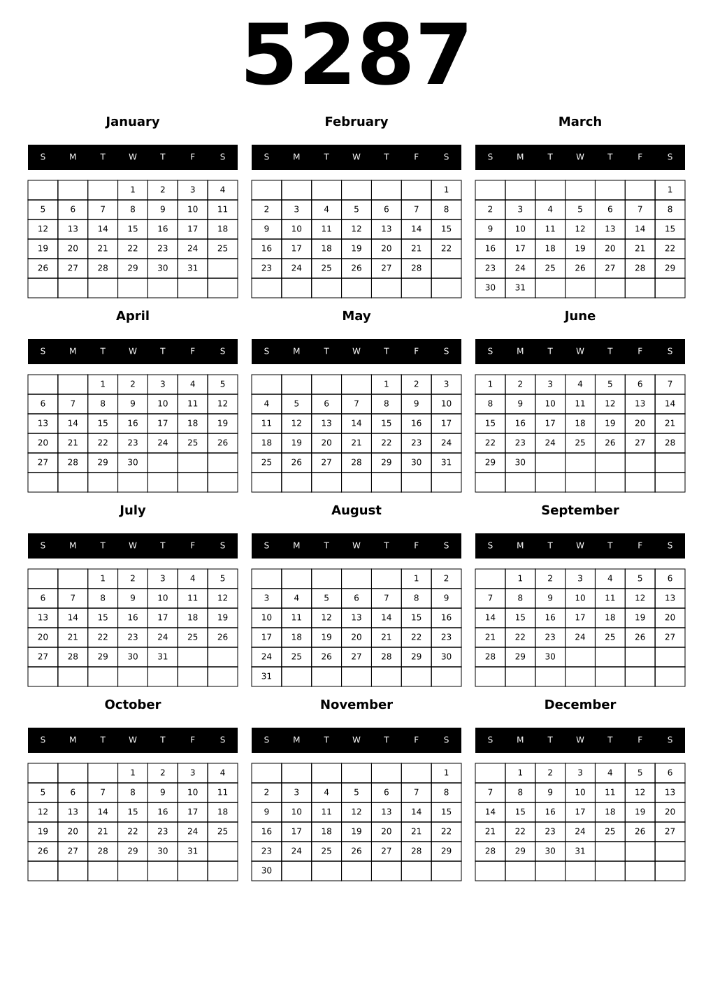 Printable 5287 Calendars