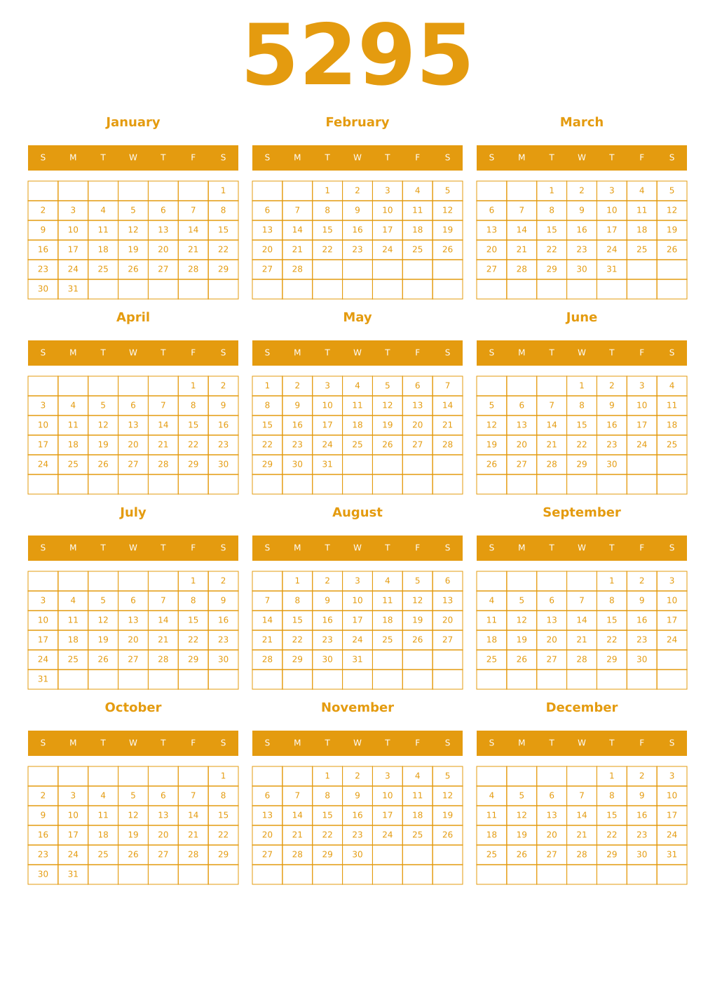 Printable 5295 Year Calendars gamboge