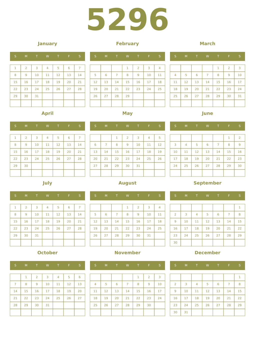 Printable 5296 Year Calendars eburnean