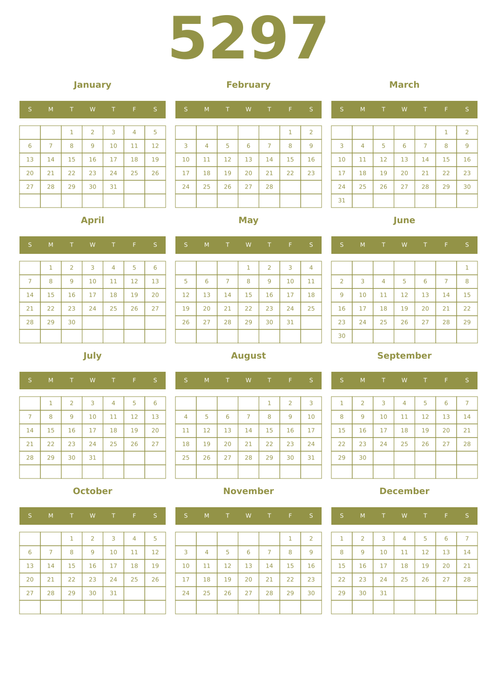 Printable 5297 Year Calendars eburnean