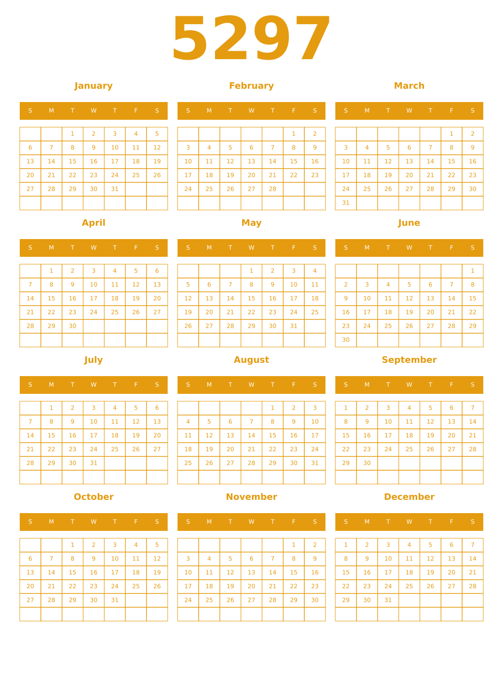 Printable 5297 Year Calendars gamboge