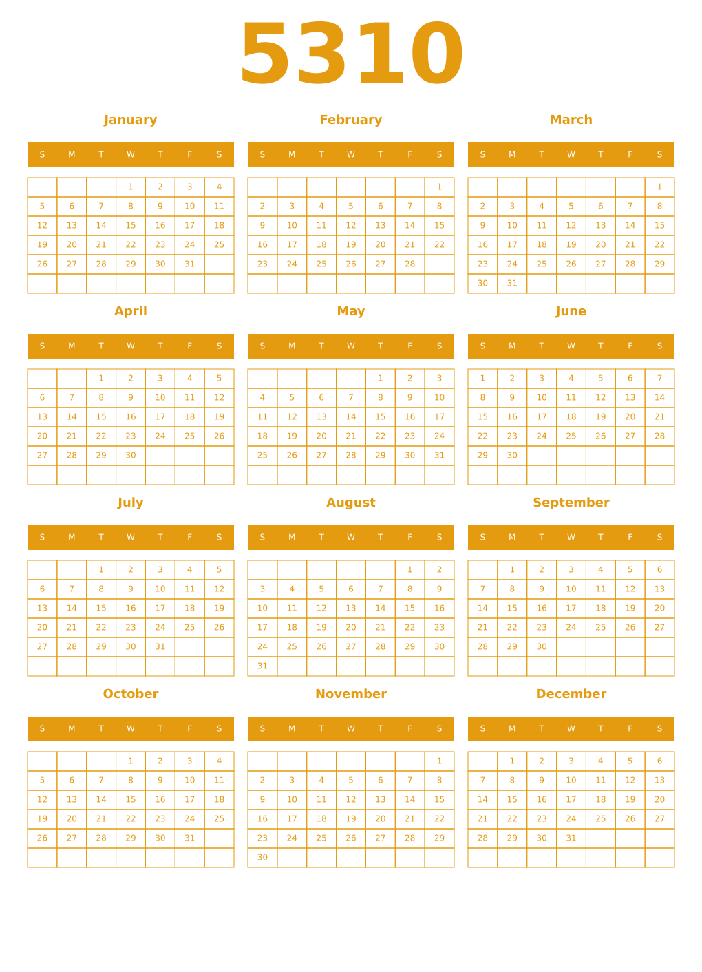 Printable 5310 Year Calendars gamboge