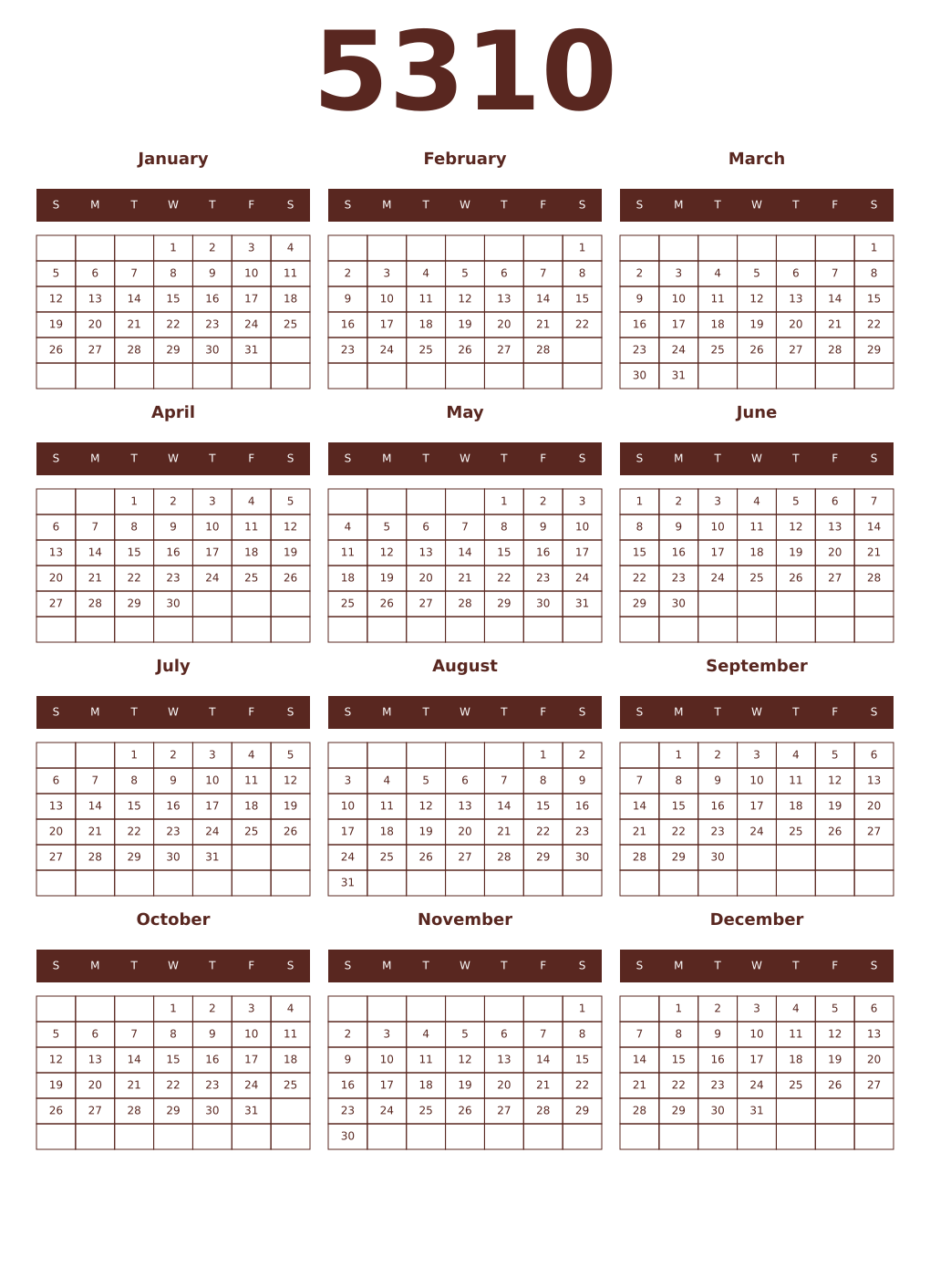 Printable 5310 Year Calendars mortuum