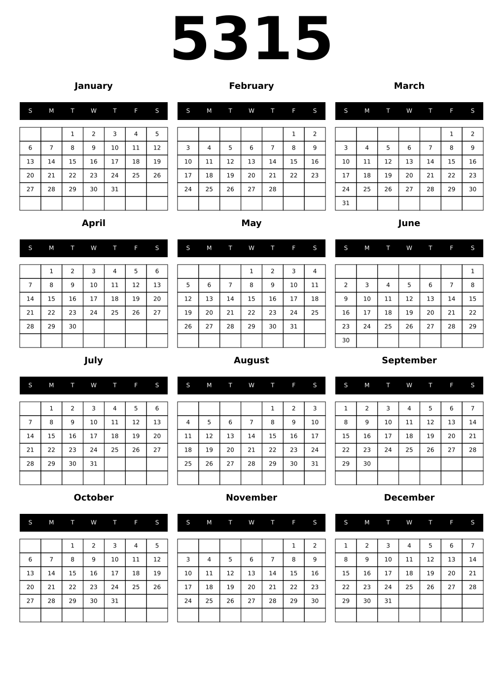 Printable 5315 Calendars