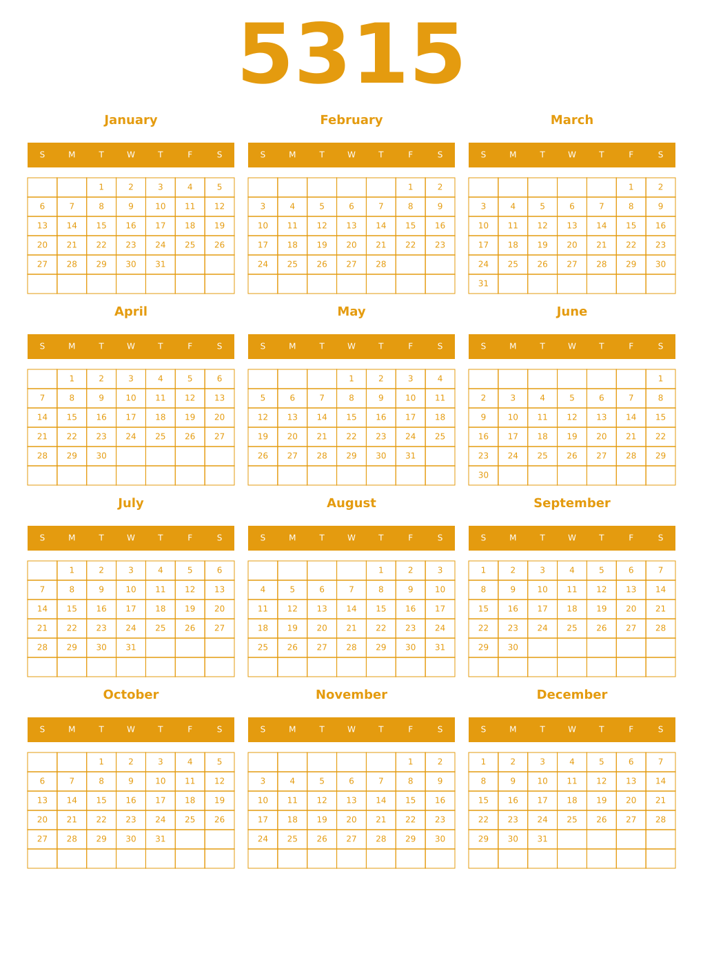 Printable 5315 Year Calendars gamboge