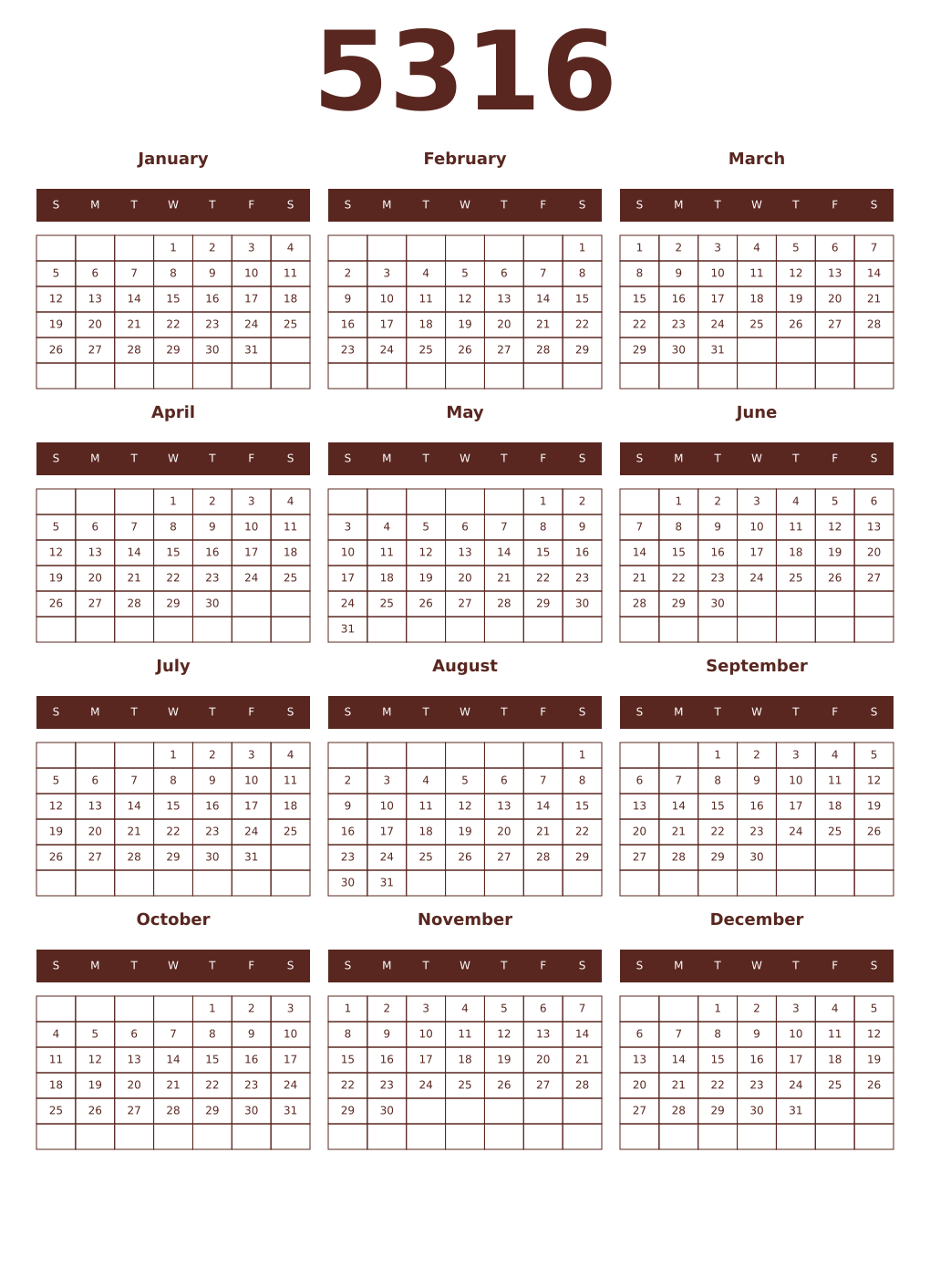 Printable 5316 Year Calendars mortuum