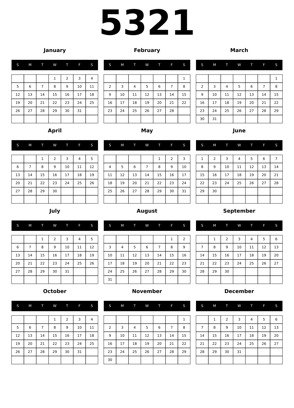 Printable 5321 Calendars