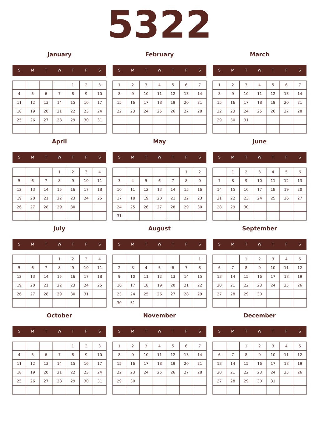 Printable 5322 Year Calendars mortuum