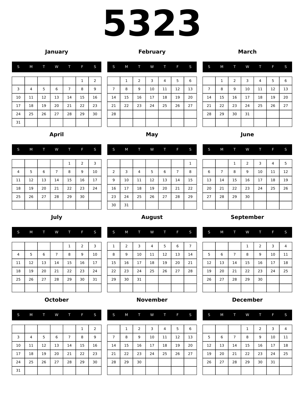 Printable 5323 Calendars