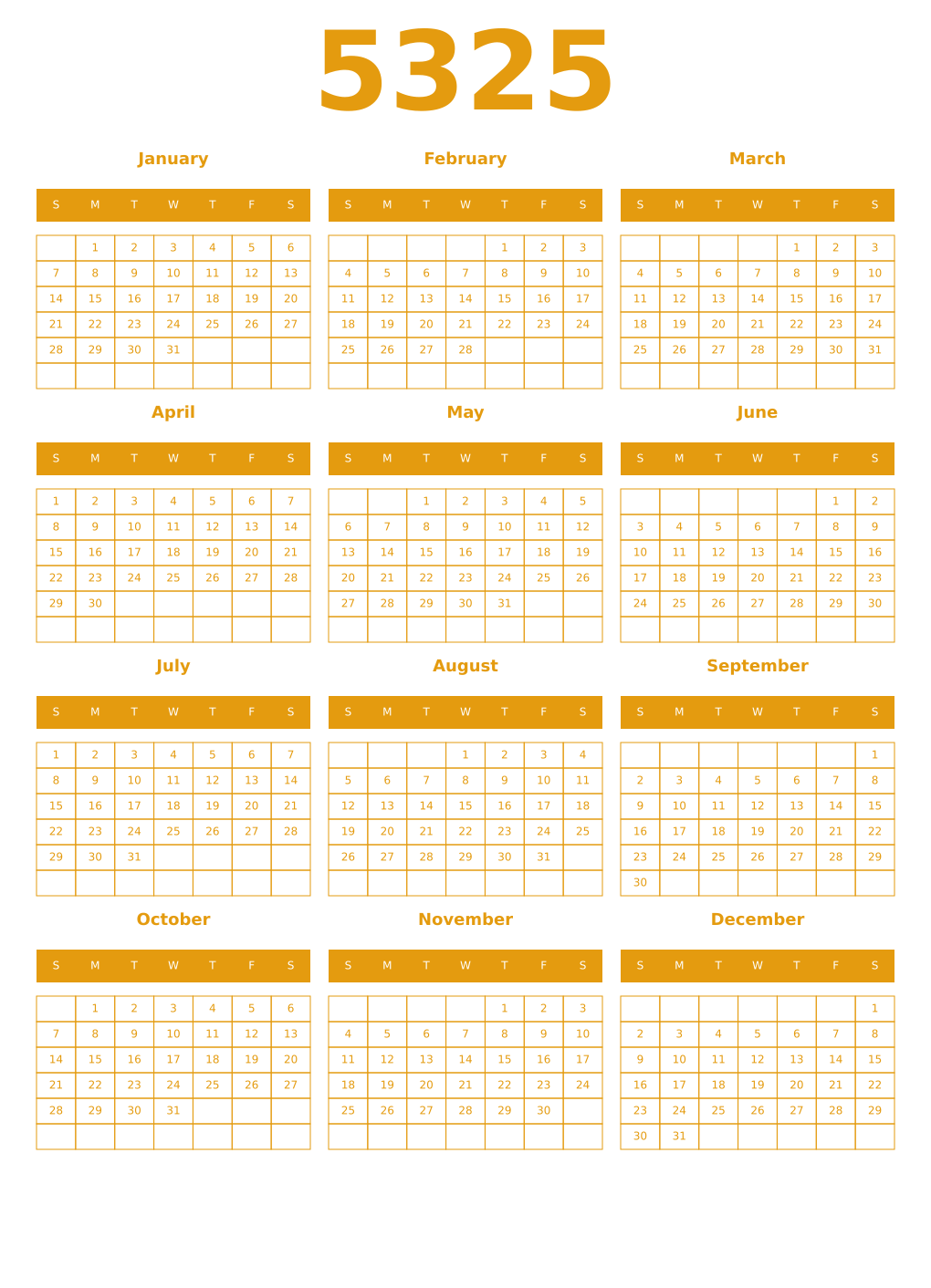 Printable 5325 Year Calendars gamboge