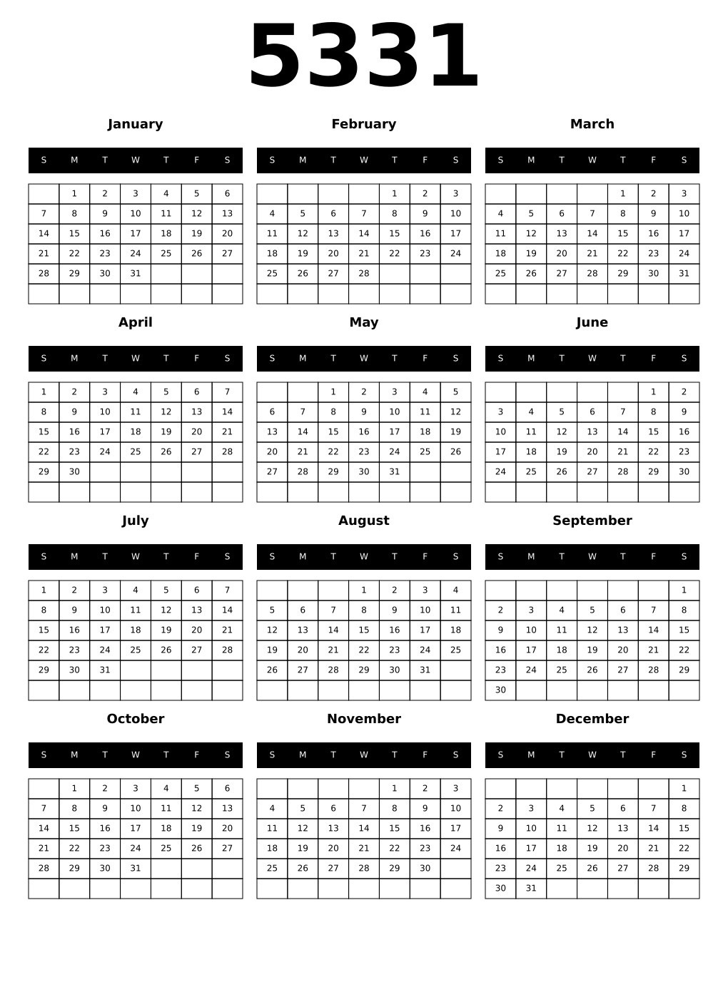 Printable 5331 Calendars