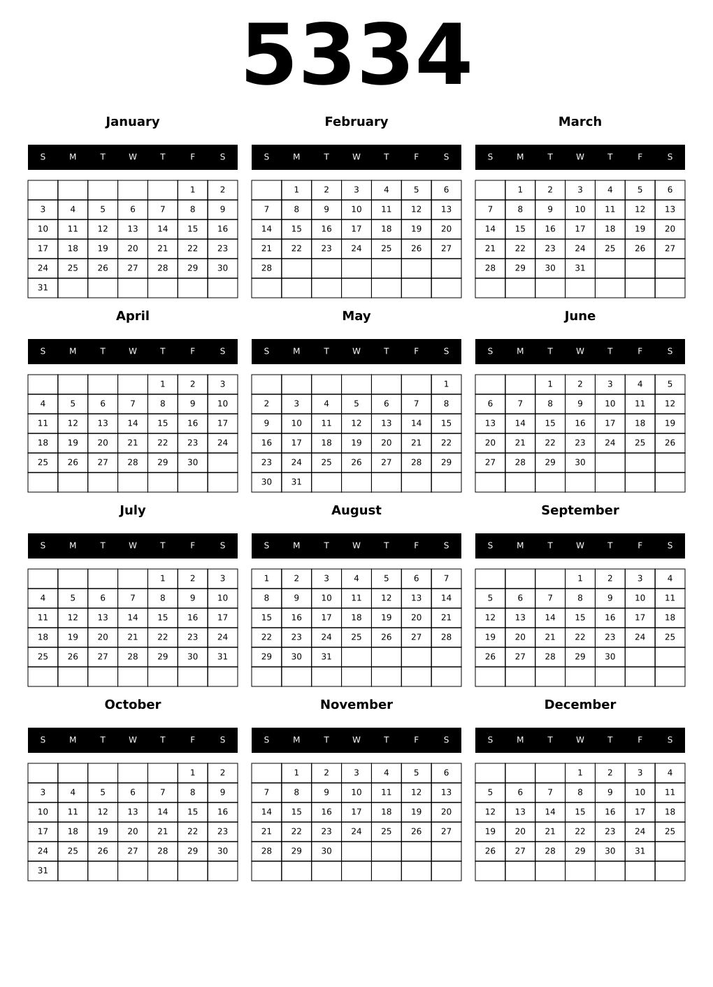 Printable 5334 Calendars
