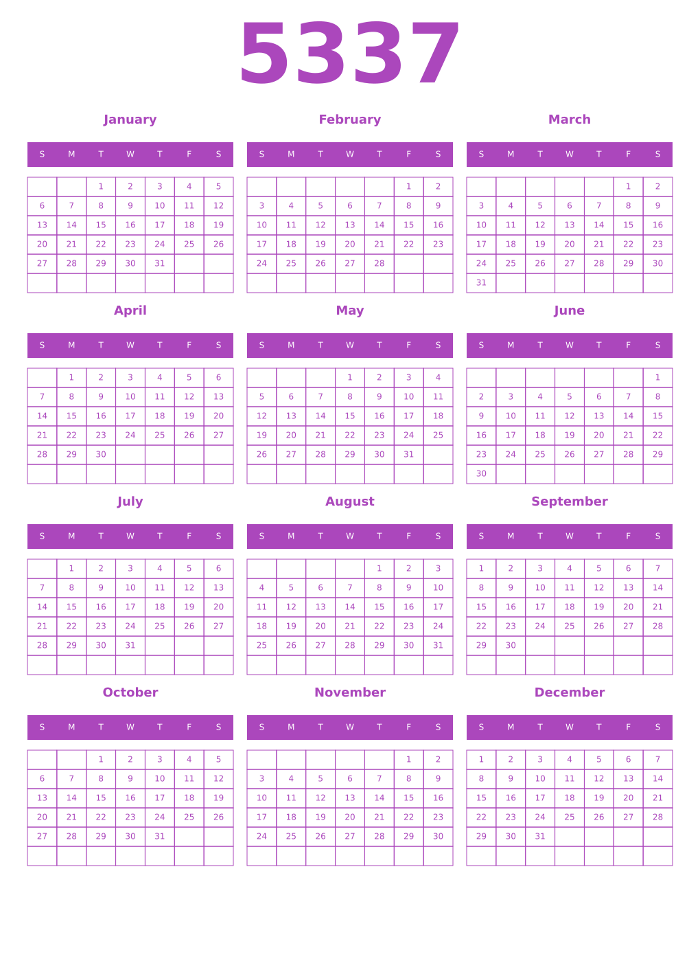 Printable 5337 Calendars