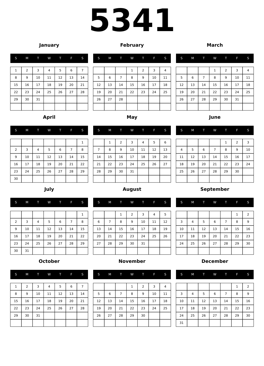 Printable 5341 Calendars