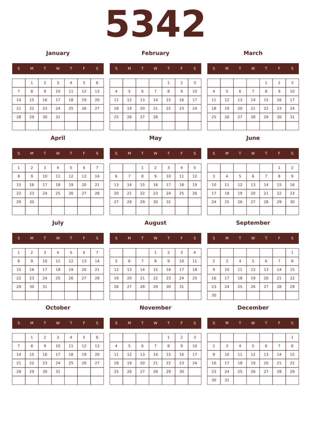 Printable 5342 Year Calendars mortuum