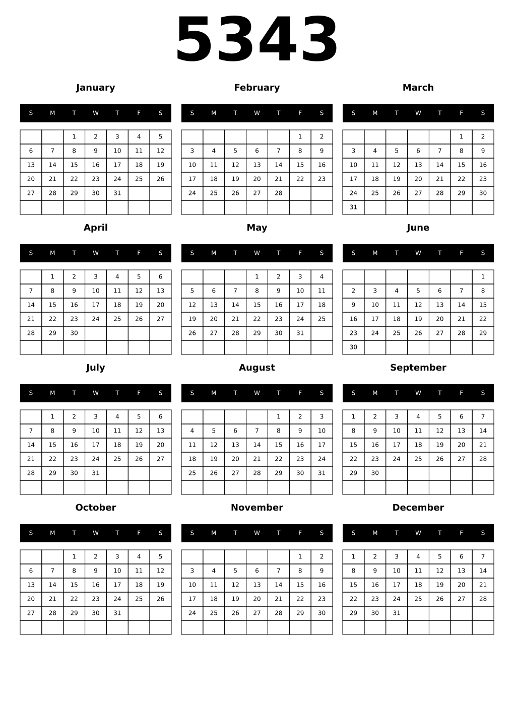 Printable 5343 Calendars