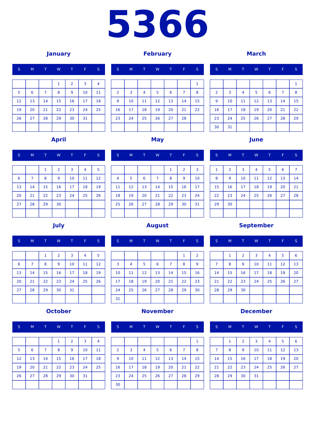 Printable 5366 Year Calendars zaffre