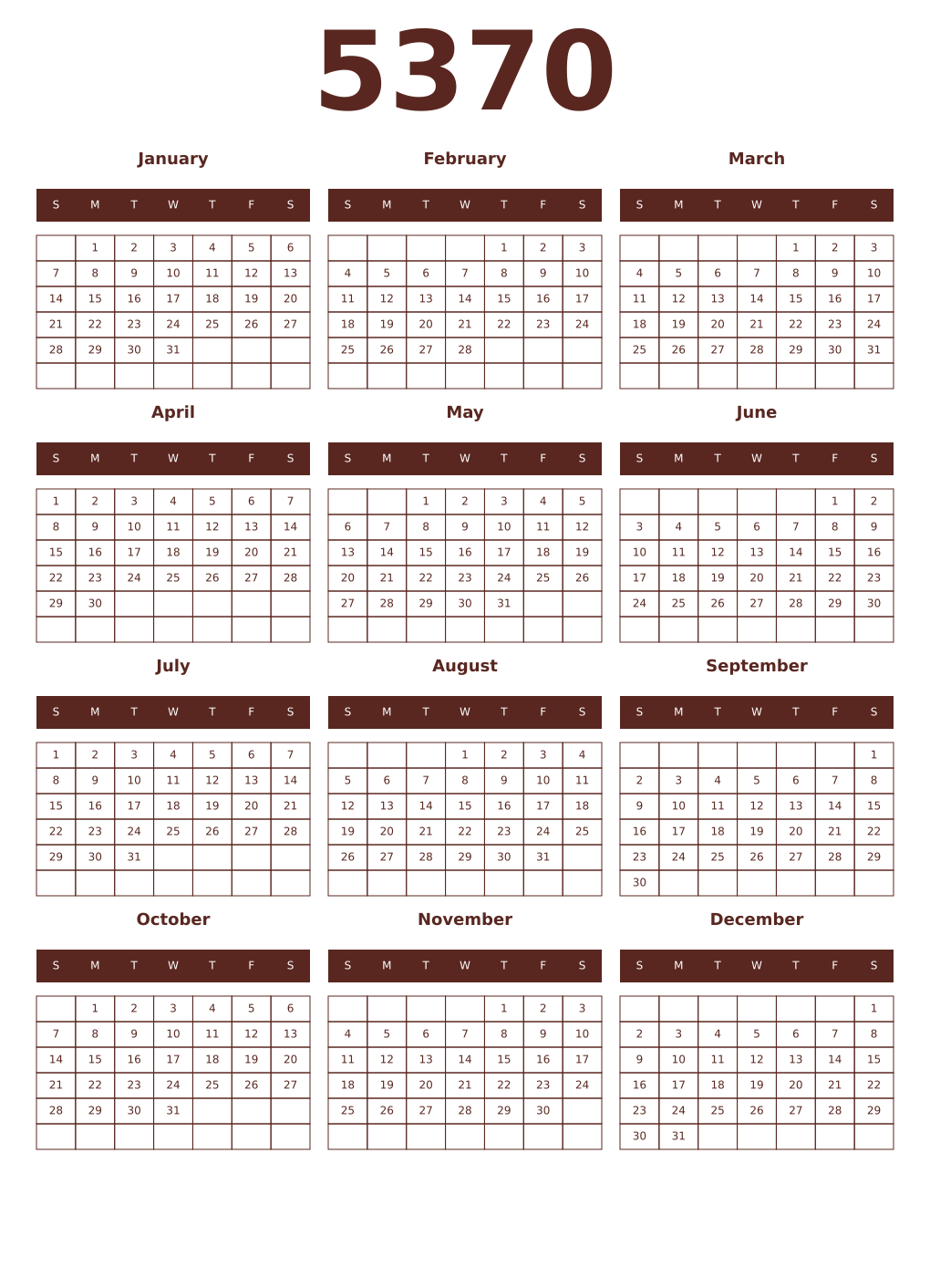 Printable 5370 Year Calendars mortuum