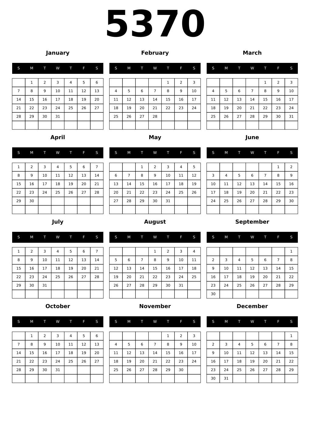 Printable 5370 Calendars