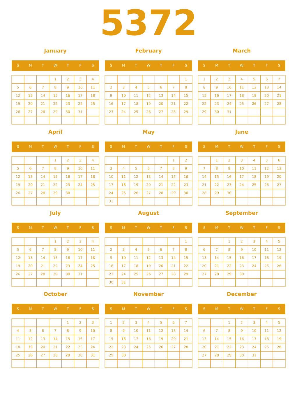 Printable 5372 Year Calendars gamboge