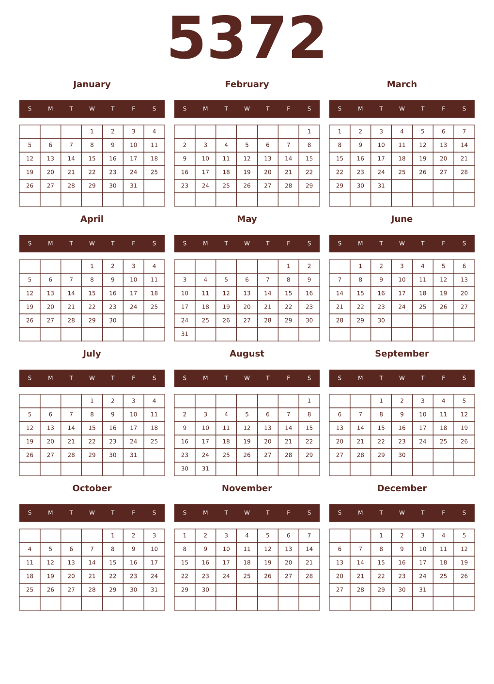 Printable 5372 Year Calendars mortuum