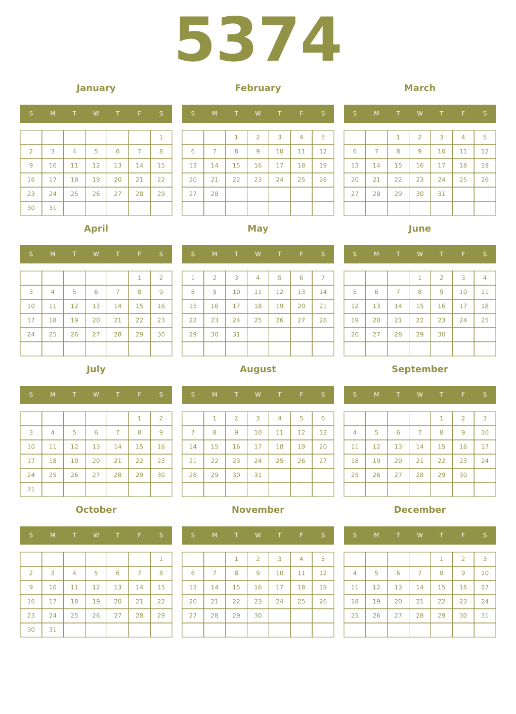 Printable 5374 Year Calendars eburnean