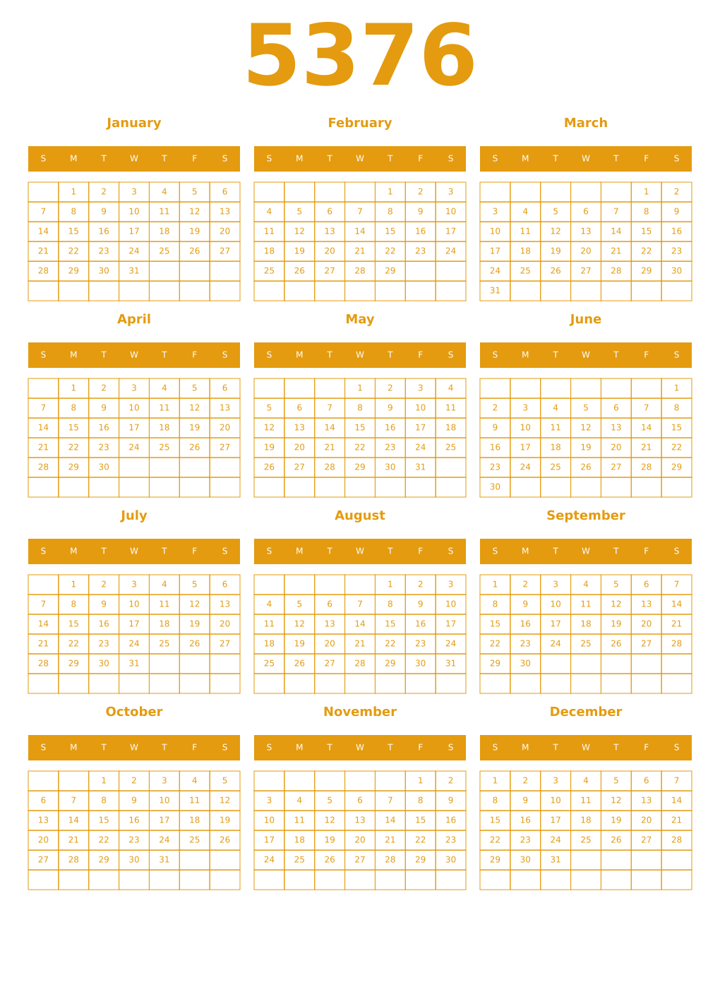 Printable 5376 Year Calendars gamboge