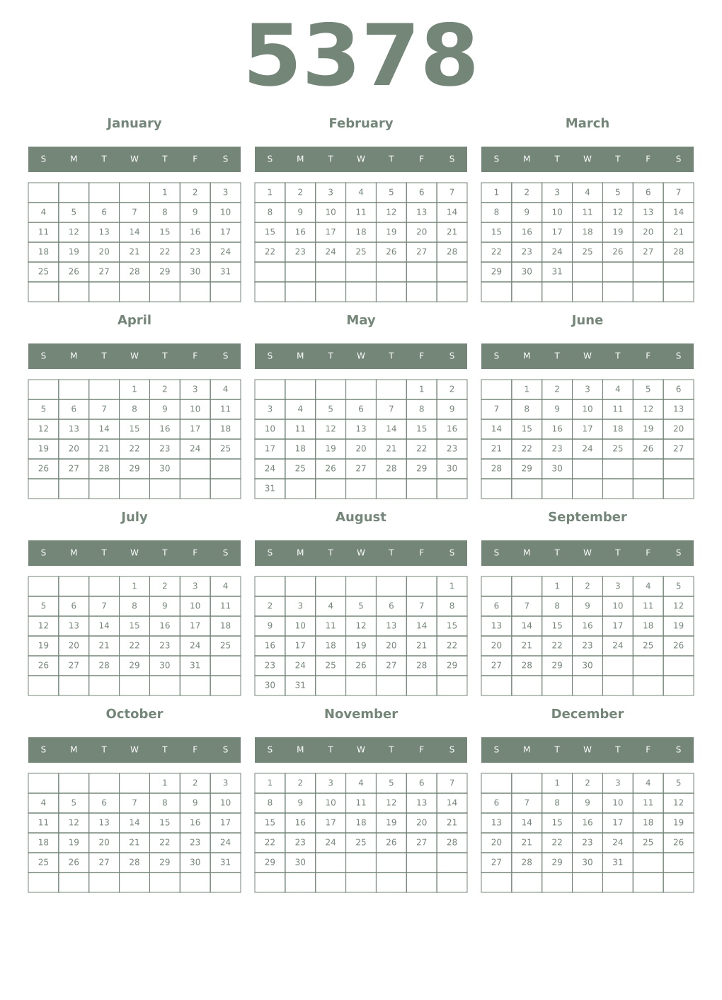Printable 5378 Year Calendars xanadu