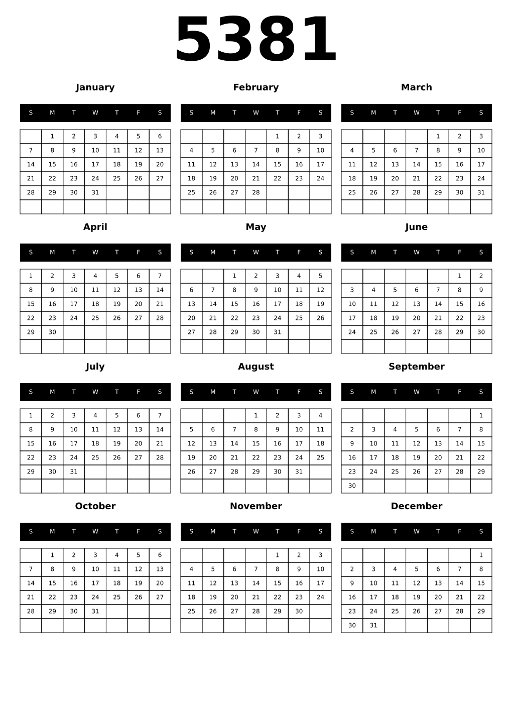 Printable 5381 Calendars