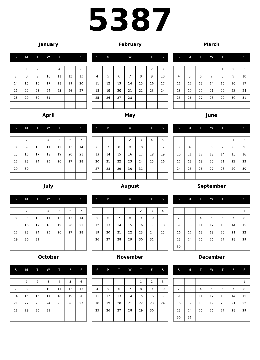 Printable 5387 Calendars