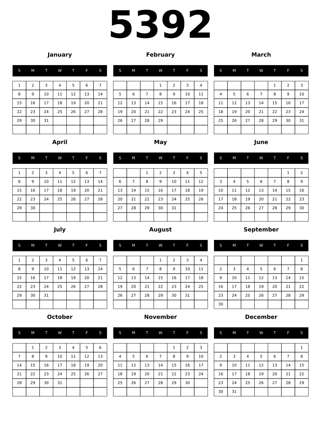 Printable 5392 Calendars