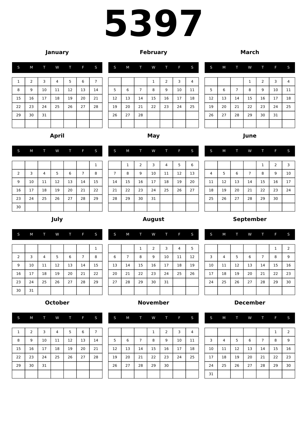 Printable 5397 Calendars