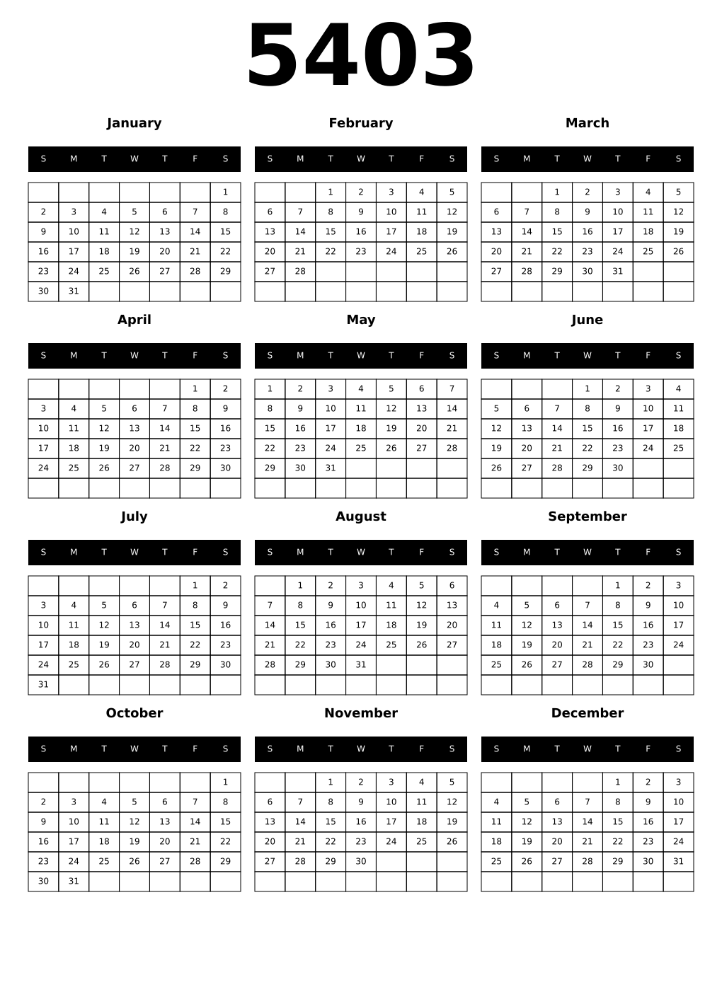 Printable 5403 Calendars