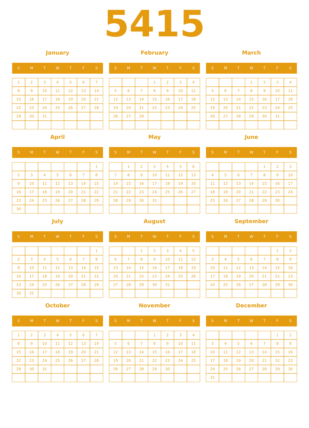 Printable 5415 Year Calendars gamboge