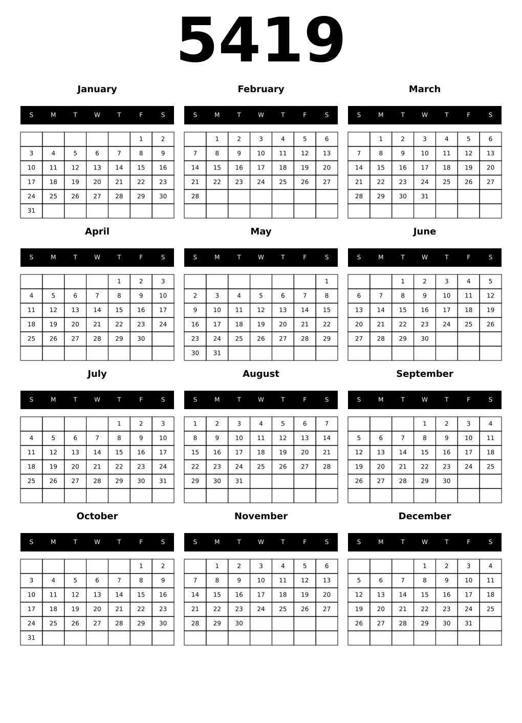 Printable 5419 Calendars